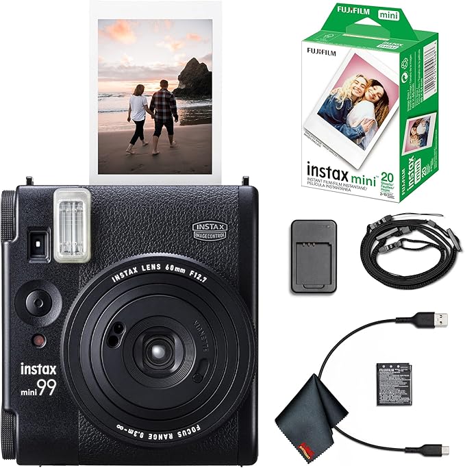 Fujifilm Instax Mini 99 Instant Film Camera Bundle with Fuji Instax Mini Instant Film Value Pack (20 Sheets) + Cleaning Cloth, Perfect for Beginners, Experts, Kids and Adults