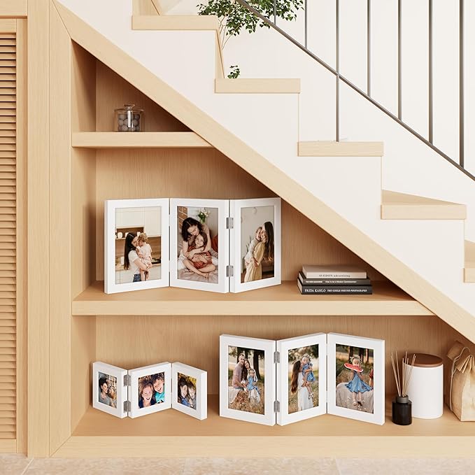 decorUhome Triple 7x5 Picture Frame Horizontal, Engineered Wood Trifold Photo Frame with Plexiglass for Tabletop Display, 7x5, White