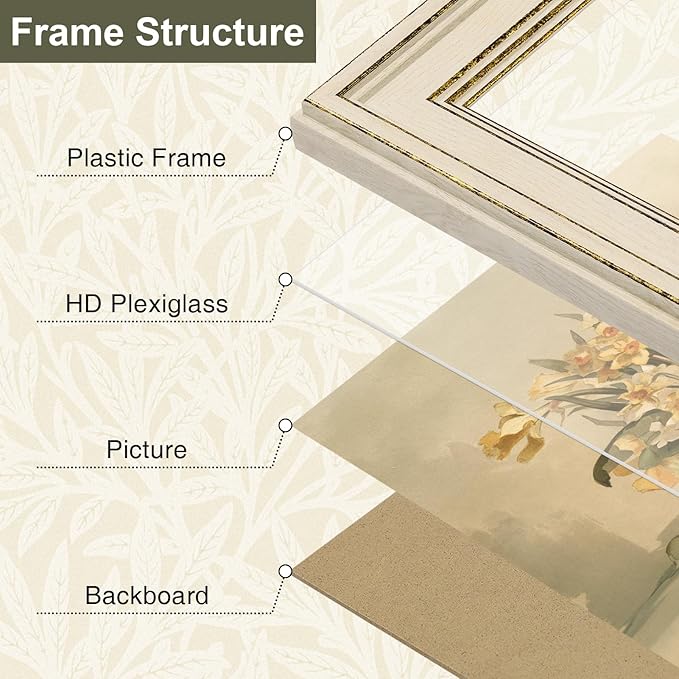 Vittanly 5x7 Picture Frame Set of 4, Vintage Photo Frame for Wall or Tabletop, Display 5x7 Pictures, Rustic Farmhouse Home Decor, Rustic White