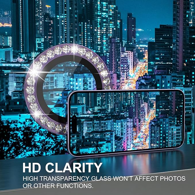 Choiche Compatible for iPhone 14 Pro/iPhone 14 Pro Max Camera Lens Protector Bling, 9H Tempered Glass Camera Cover Screen Protector Metal Ring Decoration Accessories (Diamond-Purple)