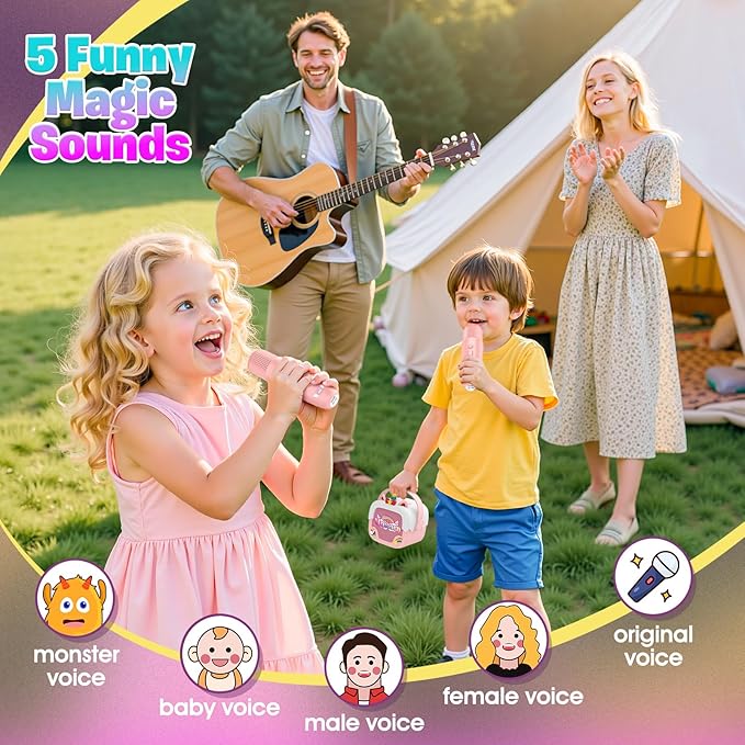 Mini Karaoke Machine for Kids Girls: Unicorn Portable Bluetooth Speakers with 2 Wireless Mic Easter Birthday Gifts for 5 6 7 8 9 10 11 Years Teen Toys for Girls Age 4-6 7 8 9 Basket Stuffers Pink