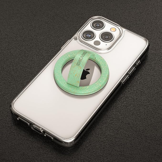 Encased Magnetic Phone Grip Holder (Compatible with MagSafe) Thin Silicone Finger Loop Ring for iPhone (Mint Glitter)