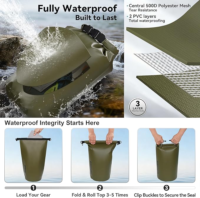 MARCHWAY Floating Waterproof Dry Bag Backpack 5L/10L/20L/30L/40L, Roll Top Sack Keeps Gear Dry for Kayaking, Rafting, Boating, Swimming, Camping, Hiking, Beach, Fishing