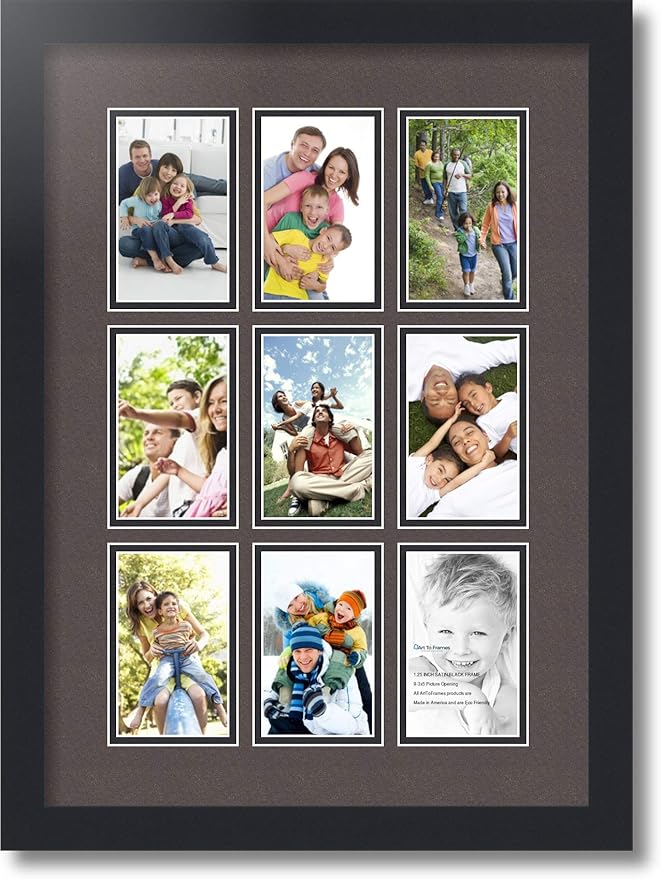 Art to Frames Double-Multimat-1046-119/89-FRBW26079 Collage Photo Frame Double Mat with 9-3x5 Openings and Satin Black Frame