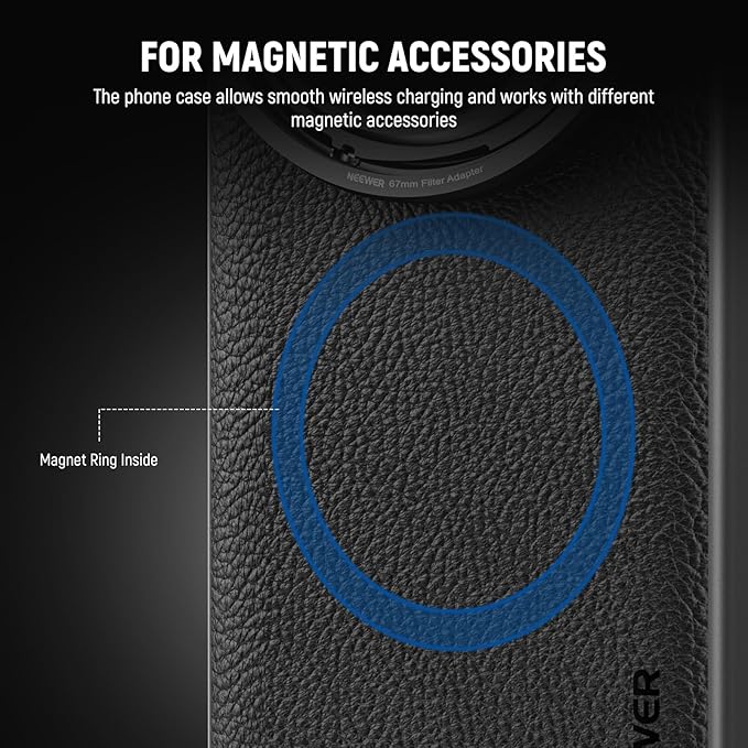 NEEWER 14 Ultra Case, Protective Heavy Duty Case with Wireless Charging, 17mm Lens Mounts & 67mm Filter Adapter, TPU + PC Faux Leather, Compatible with Xiaomi 14 Ultra, PA051 Black