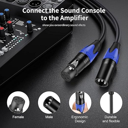 XLR Microphone Cable, XLR Cables 15ft 2 Pack, XLR Male to Female Microphone Cable 3 Pin Suitable for Speaker Systems, Radio Station, Stage Lighting and More