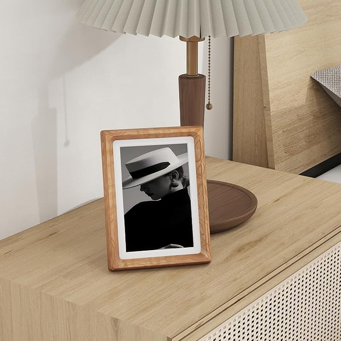 5x7 Picture Frame USA-Sourced Natural Cherry Wood Solid Original Wood Photo Frame Rounded Corner with Mat to 4x6 Picture Display with Real Glass Family Picture, Wedding Picture, Photo, Certificate