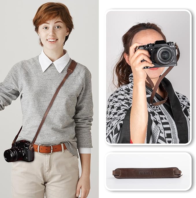 MUZIRI KIINOKOO Genuine Leather Camera Neck Shoulder Strap - Vintage Leather Shoulder Strap for Most of Digital Cameras