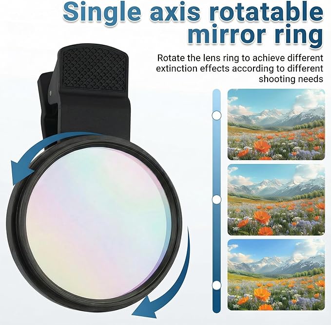 52mm CPL Filter, Clip on Lens Filter Camera Lens, HD Circular Polarizing Filter, CPL Filter Compatible with DSLR/iPhone 17/16/15/14/12/Samsung Galaxy Pixel and Other Smart Phones/Camera