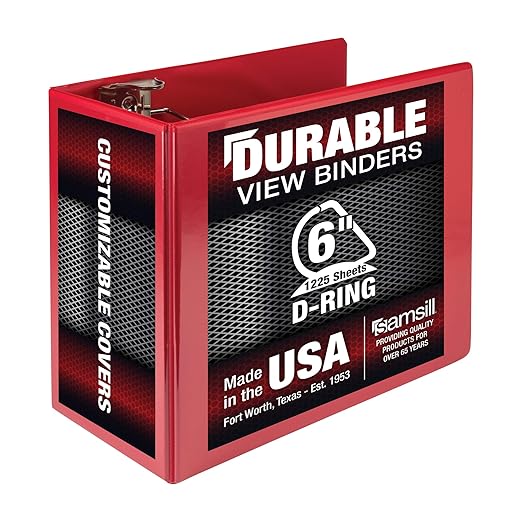 Samsill Durable 6 inch 3 Ring Binder, Made in USA, Locking D Ring FSC 100% Recycled Chipboard, Red
