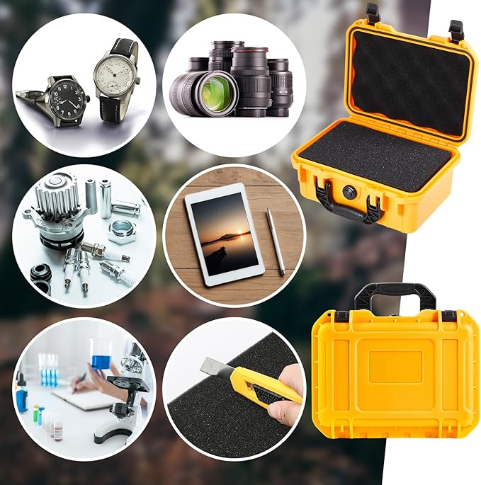Relaxweex 1 Pcs 14.3 x 11.4 x 4.5 Inch Waterproof Hard Case with DIY Customizable Foam Insert Portable Protective Case with Knife for Camera Drones Equipments Tools Test Instruments (Yellow)