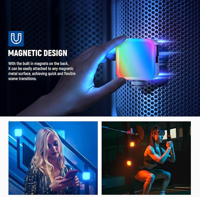 NEEWER Basic Magnetic RGB Video Light, 360° Full RGB Mini LED Camera Light CRI96+ 2500-9000K 18 Scenes 3 Cold Shoes & 1/4", 2000mAh Rechargeable Portable for Selfie/Tripod Photography Lighting, BL60C