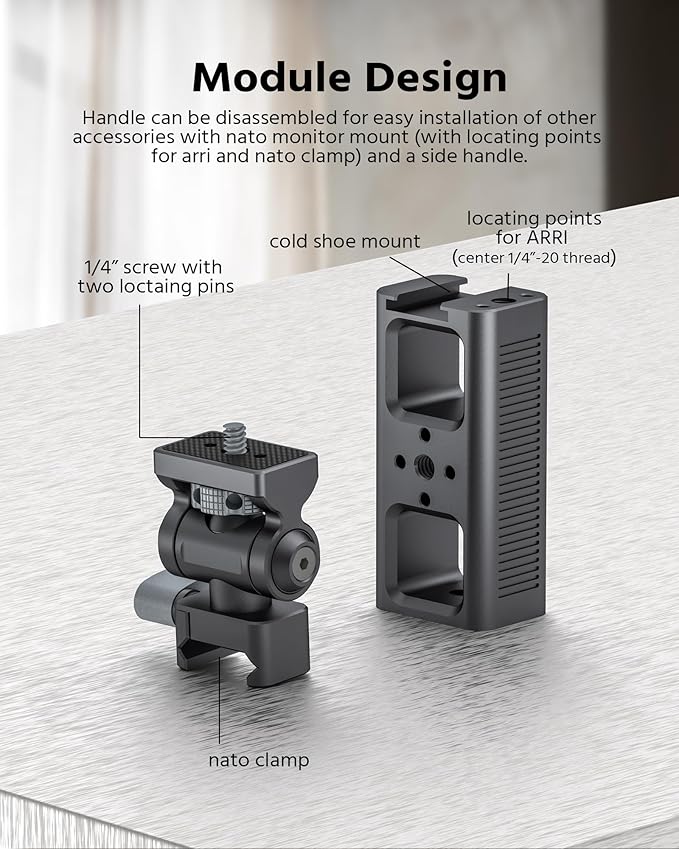 77mm/3.03" Mini Multi Functional Rotatable Side Handle with NATO Clamp for Pocket 3 Cage, Phone Cages Rigs – Perfect for Live Streaming and Video Shooting