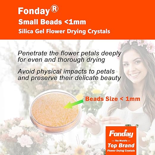 2LBS Fonday Silica Gel Flower Drying Crystals for Wedding Bouquet Preservation Color Indicating Reusable Bead Size Less Than 1mm