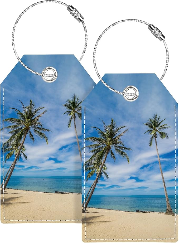 Luggage Tags for Suitcases, Luggage Tag, Personalized Bag Tags for Backpacks Handbag School Instrument with Name ID Label Travel Essentials, Unique Fun Baggage Tags 2 Pack, Beach
