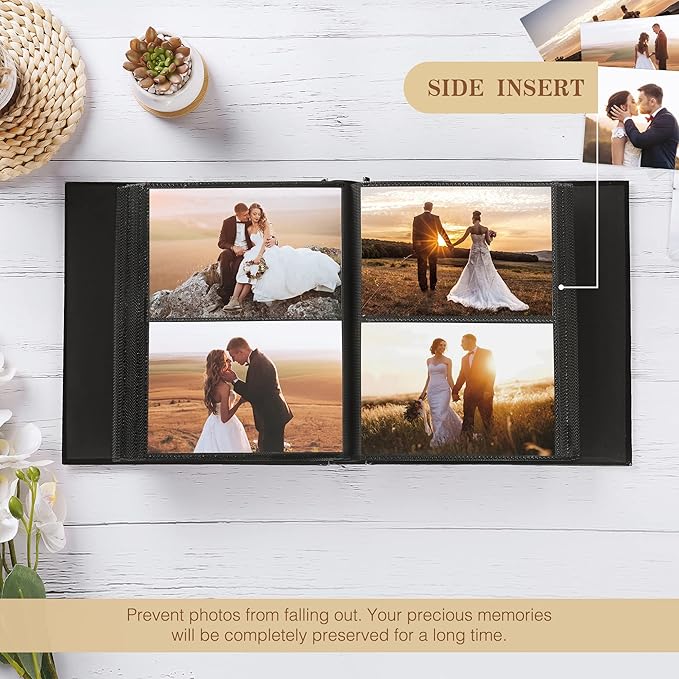 potricher Small Photo Album 4x6 200 Photos Leather Cover Picture Book with 200 Horizontal Pockets for Family Wedding Anniversary and Baby (Pink)