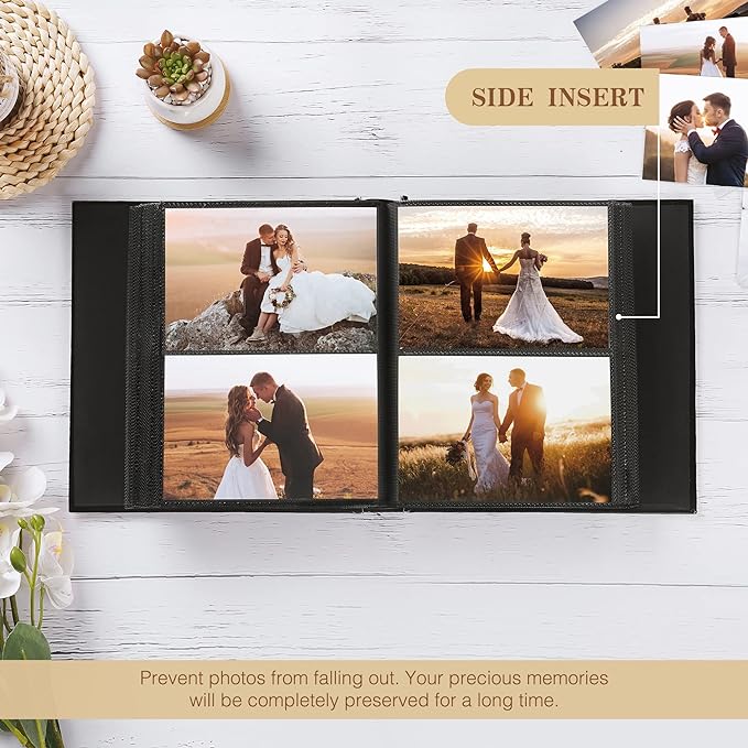 potricher Small Photo Album 4x6 200 Photos Leather Cover Picture Book with 200 Horizontal Pockets for Family Wedding Anniversary and Baby (Gray)