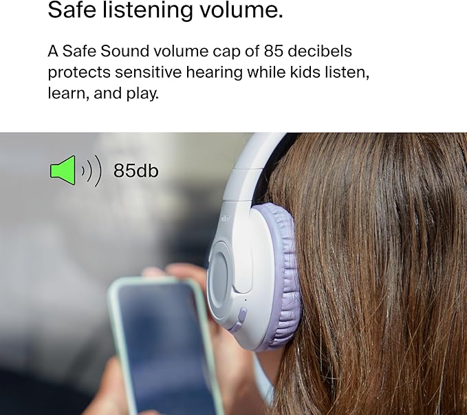 Belkin SoundForm Inspire Wireless Over-Ear Headset for Kids, Online Learning & Travel w/Built-in Microphone, 85dB Safe Volume Limit, 35H Battery - Compatible w/iPhone, iPad, Galaxy & More - Lavender