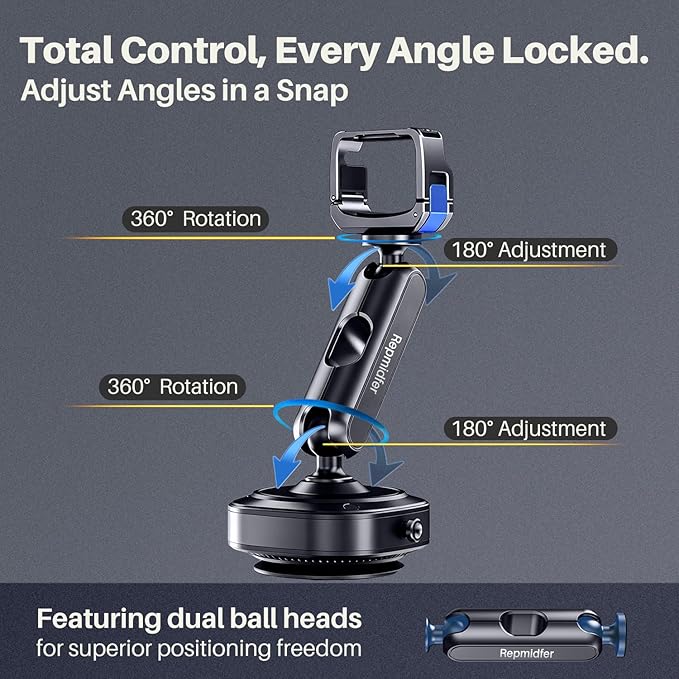 Pocket 3 Suction Cup Camera Mount, [Auto-Seal & Quick Release] Car Windshield Window Dash Holder Accessories for DJI Osmo Action 6/5 Pro/4/Nano, GoPro Hero 13-11, Insta360 X5 X4 ACE Pro 2