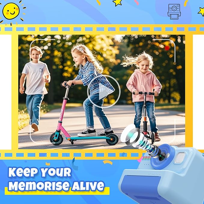 HiMont Kids Camera Instant Print, 1080P HD Instant Print Camera for Kids with 3 Rolls Print Paper & 32GB Card, Selfie Digital Camera for Kid, Ideal Kid Toys Gifts for Boys & Girls Age 3-14 (Blue)