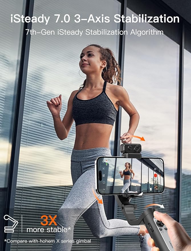 hohem iSteady XE Kit Gimbal Stabilizer for Smartphone, 3-Axis Gimbal for iPhone & Android with Magnetic Adjustable Fill Light, Portable & Foldable Stabilizer for Video Recording, YouTube TikTok Video