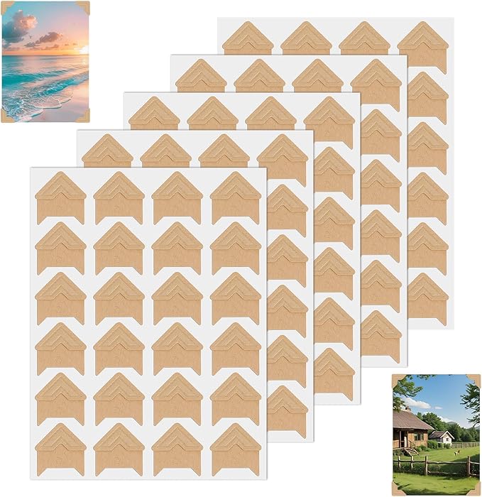 120 Pieces Acid-Free Self-Adhesive Photo Corners 5 Sheets Premium Scrapbook Picture Mounting Stickers for DIY Scrapbooking, Photo Album, Journal, Diary & Picture Frames (Brown)