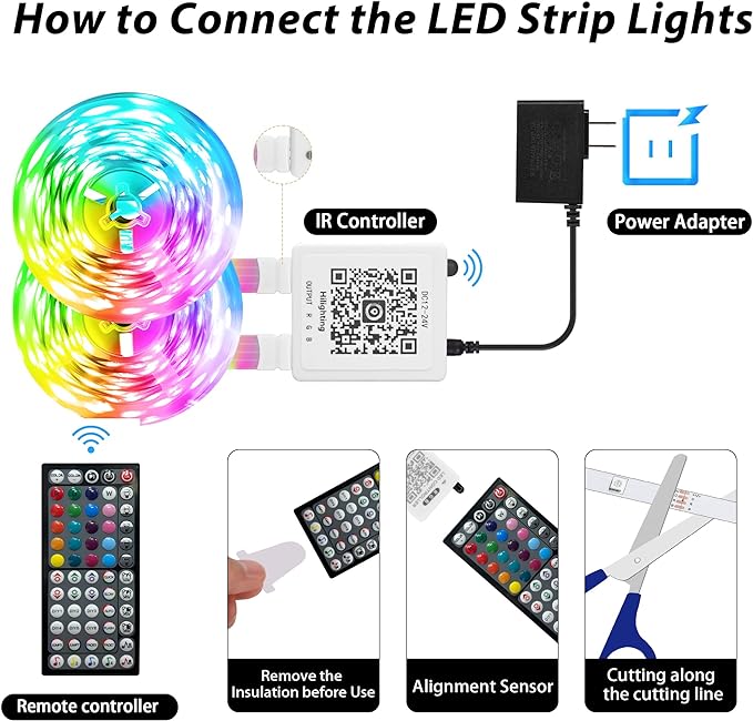 190FT Led Lights for Bedroom, Color Changing RGB Led Strip Lights Indoor, Music Sync Led Light Strip with Remote and App Control, DIY Led Lights for Room Home Decor Ambient Lighting (2 * 95FT)