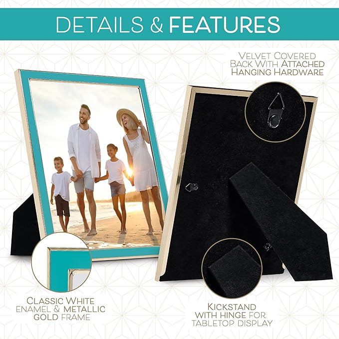 Sheffield Home Tabletop Picture Frame – Iron Enamel Decorative Display Frame for Home or Office, 4x6 Inch, Teal and Gold