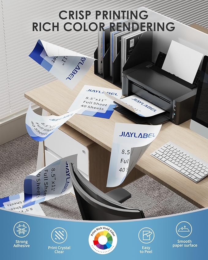 Shipping Label Address Mailing Stickers 8.5 x 11 40 Full Sheets Paper for Inkjet Printer Printable Printing Thank You Labeling to Write on Envelope Storage Bins File Folder Blank White Letter Size