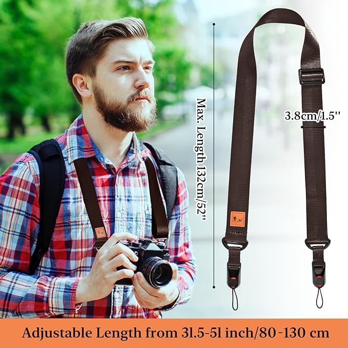 Yuenoks Camera Strap with Quick Release Buckles, Adjustable Camera Neck Strap 31.5-51 inch Shoulder Camera Strap Compatible with Nikon Canon Sony Olympus DSLR Camera-Brown