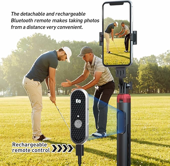 EUG-PRODUCTS 62" Phone Tripod & Selfie Stick for Golf Training, Extendable Cell Phone Tripod Stand with Wireless Remote and Phone Holder, Golf Training Aid - Compatible with iPhone Android iPhone