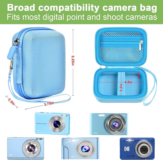 Digital Camera Case Compatible with VAHOIALD FHD 1080P/ for CAMKORY Digital Point and Shoot/for KODAK PIXPRO FZ45-BK 16MP Vlogging/for IWEUKJLO/for Nsoela, Holder for SD Card More- Blue (Box Only)