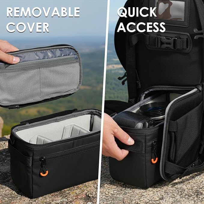 TARION Padded Camera Insert Bag - Protective Framed DSLR Inner Case Organizer - Fits 1 Camera and 2 Lenses - Removable Lid Compatible for DSLR SLR Mirrorless Cameras ShellCore XS