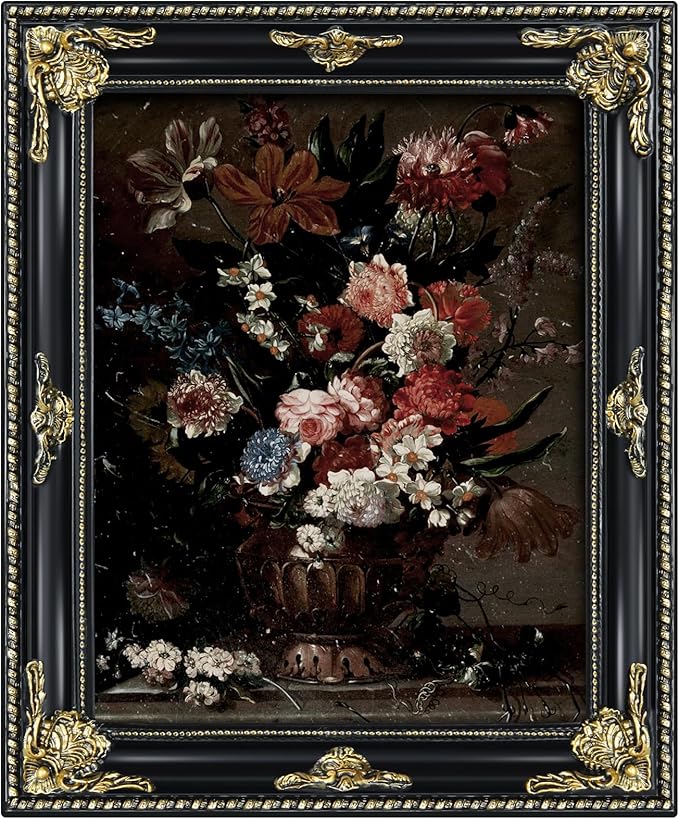 Gothic Black 11x14 Vintage Picture Frame for Wall Hanging, Real Glass, Ornate Victorian Baroque Frames with Mat for 8x10 or 11 x 14 Photos