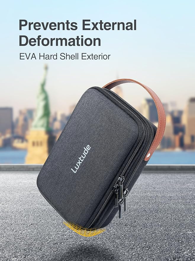 Luxtude Electronic Organizer Travel Case, Portable Tech Organizers, Hard Charger Organizer, Travel Cable Organizers, Tech Bag (Double Layer, Black, Medium)