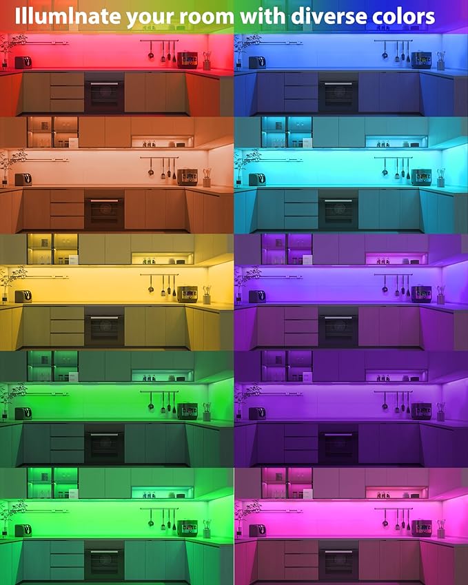 ASOKO 300 Lumens RGB Under Cabinet Led Light Plug in, 6 Pack 12 inch Linkable Under Counter Lights, Music Sync RGB LED Strip Lights with APP & Remote Control, Ambient Lights for Room Decor