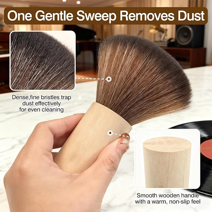 Anti-Static Vinyl Record Cleaning Brush with Wooden Handle for LP, CD & Turntable Cartridge