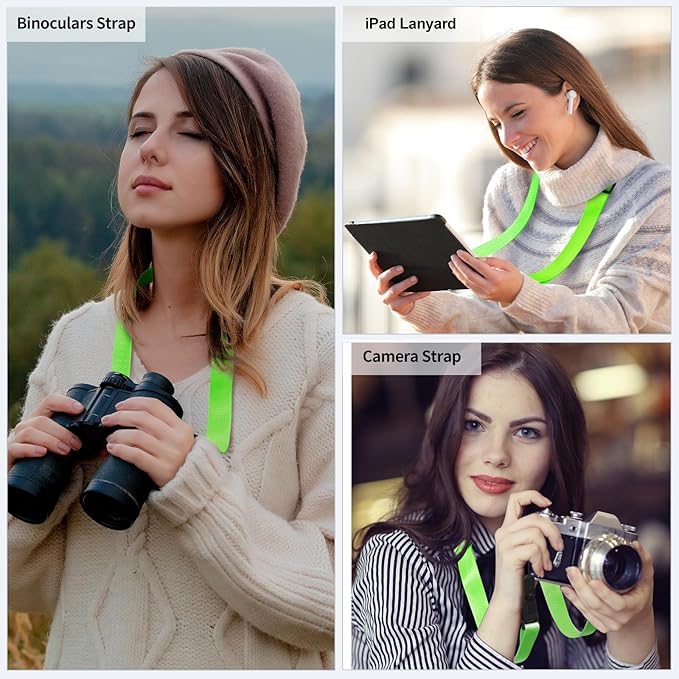 Adjustable Shoulder Straps, Universal IPad lanyard, Silicone Padded Camera Strap with Quick Release Buckle, Comfort Neck Strap for Cameras, iPads, Tablet Case, Binoculars (Fluorescent Green)