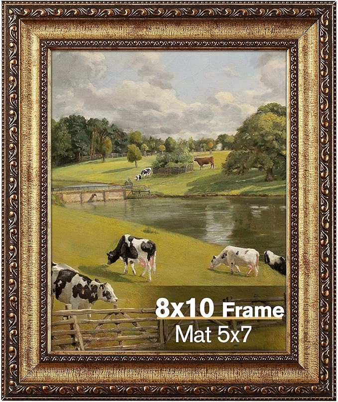 8x10 Antique Bronze Vintage Picture Frame, Ornate Vintage Picture Frames for Wall or Tabletop Display, 8x10 Photo Frame with Real Glass, Display Poster 5x7 with Mat or 8 x 10 without Mat for Antique Decor