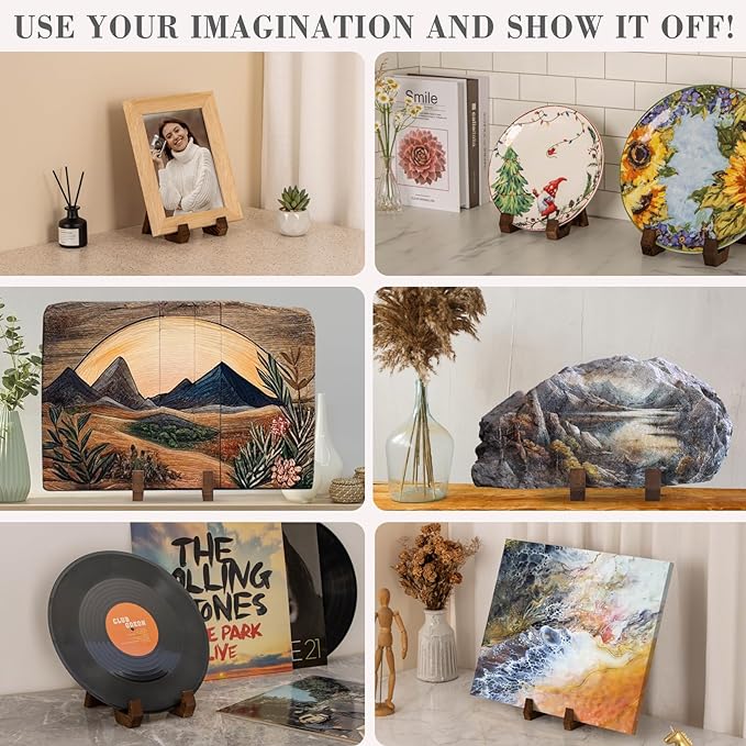 Plate Display Stand, 3 Pack 8 Inch Plate Holder for Displaying, Decorative Picture Frame Dish Photo Plaque Platter Wood Stand