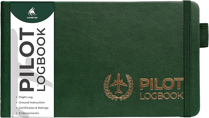 Clever Fox Pilot Logbook – Hardcover Flight Log Journal for Professional & Student Pilots – Aircraft Record Book, Aviation Gifts & Gear (Radar Green)