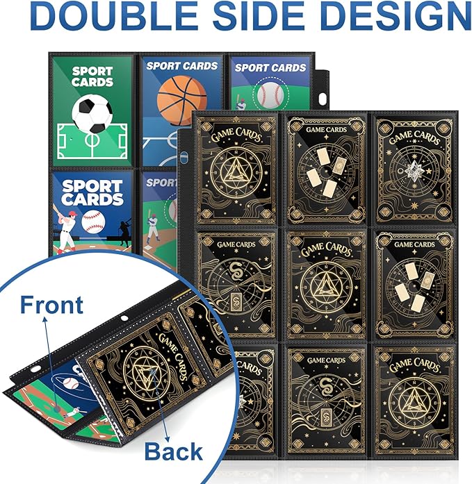 30 Pack 9 Pocket Page Protector,540 Pockets Black Card Binder Sheets, Trading Card Sleeves Pages Baseball for 3 Ring Binder, Sheets Standard Size Cards, Sport Game Business Cards