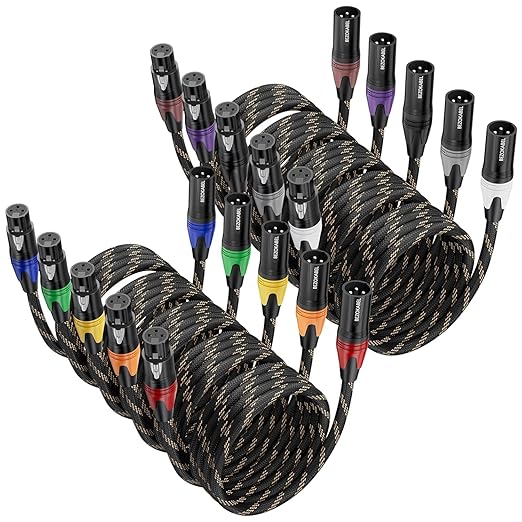 XLR Cables, Microphone Cables Male to Female 50ft 10 Packs, XLR Speaker Cable Nylon Braided 3 Pins Mic Cable