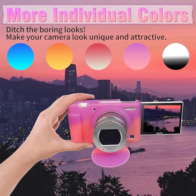 Easy Hood Camera Case for Sony ZV-1, Soft Silicone Cover Camera Sleeve Body Skin Protective Case with Removable Lens Cap for Sony ZV1 Digital Camera, Purple Pink