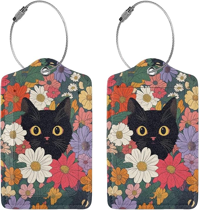 2 Pack Luggage Tag for Suitcase, Cute Unique Leather Suitcase Tags Identifiers with Privacy Name Address Labels & Durable Steel Loop for Women Men Travel