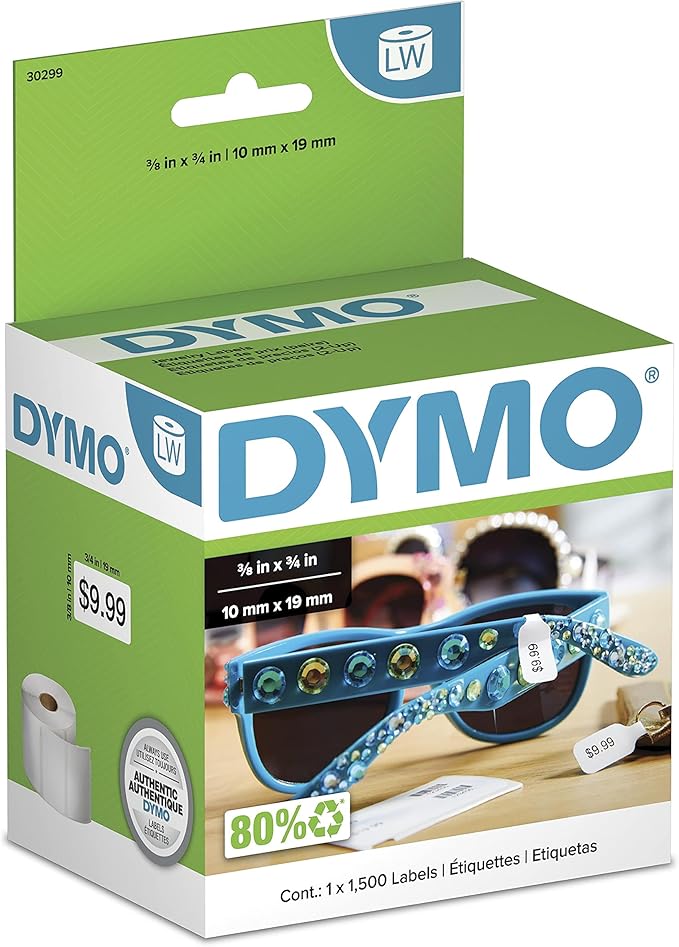 DYMO Authentic LW 2-Up Price Tag Labels, DYMO Labels for LabelWriter Label Printers, 3/8" x 3/4", 1 Roll of 1500