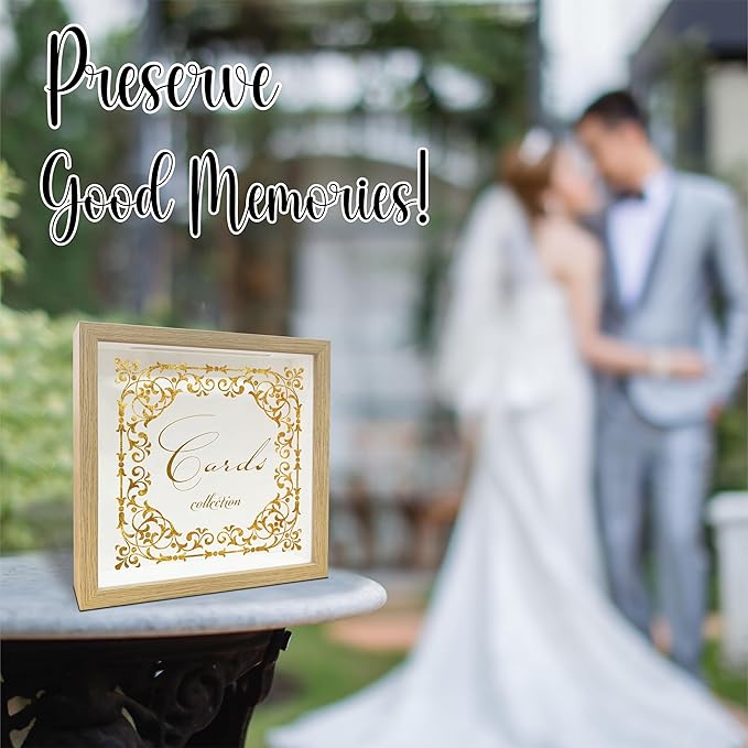 8"x 8" Card Collection Box Photo Frame - Gold Carved Pattern Keepsake - Everything I Want to Remember - Display Collect Memory Box for Greeting Cards, Tickets,Wedding Invitation Keepsake Gift - A02
