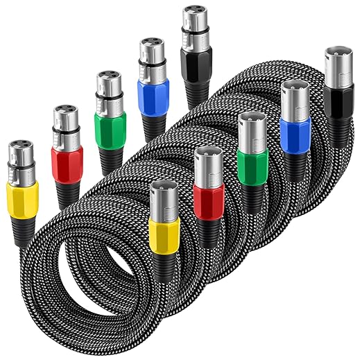 XLR Cable 30 FT/5 Pack, Microphone Cable 3 Pin Nylong Braided Balanced XLR Male to Female Heavy Duty Mic Patch Cords (Pure Copper Conductors)