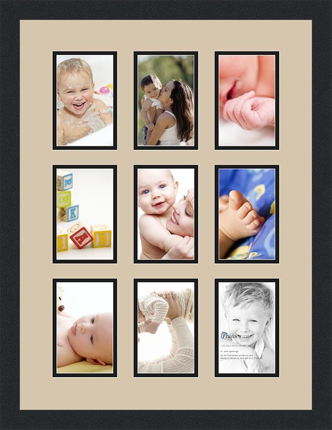 ArtToFrames Collage Photo Frame Double Mat with 9-4x6 Openings and Satin Black Frame