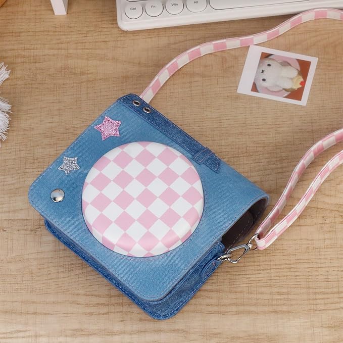 Frankmate Protective Case Compatible with Fujifilm Instax SQ1/SQ40/SQ6 Camera, Sweetheart Denim Camera Bag with Pocket and Adjustable Shoulder Strap